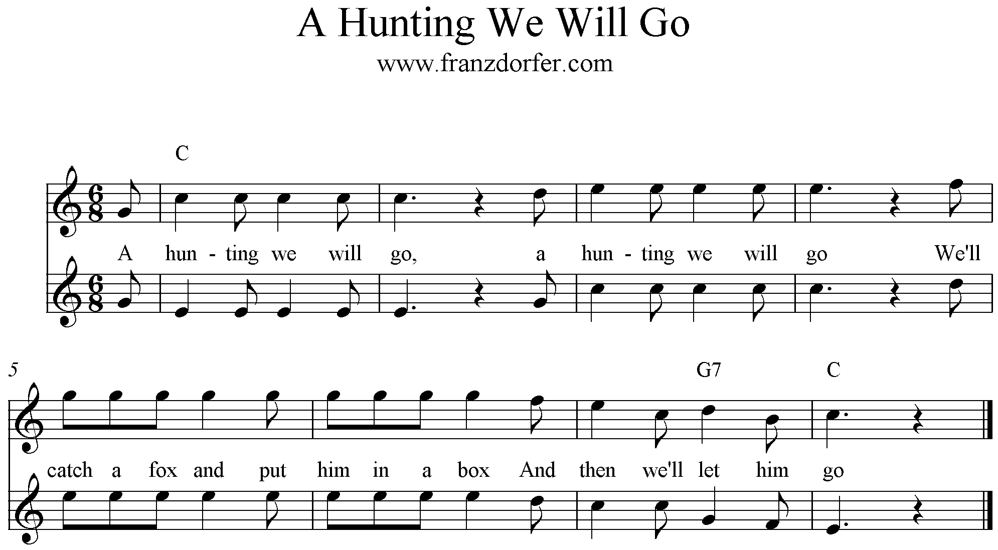sheetmusic A Hunting we will go